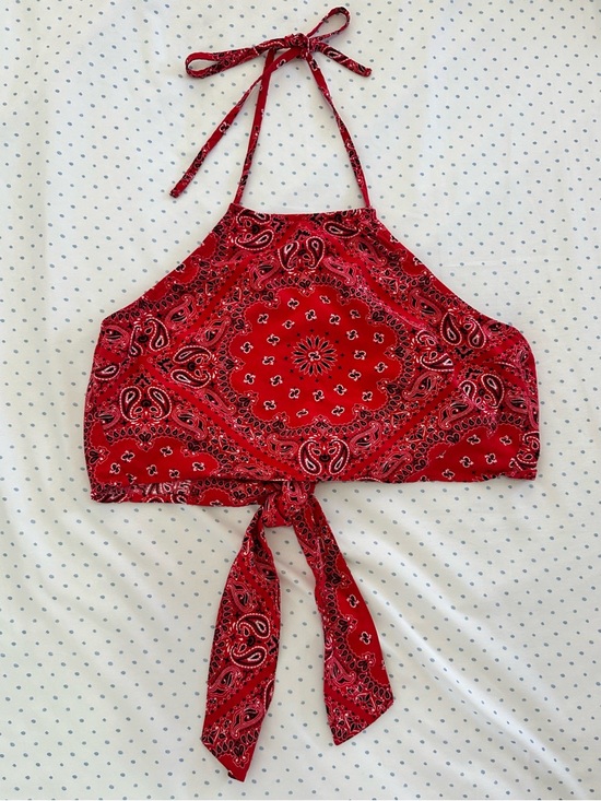Forever 21 Tops - Forever 21 Red Bandana Halter Top Open Back Tie Crop